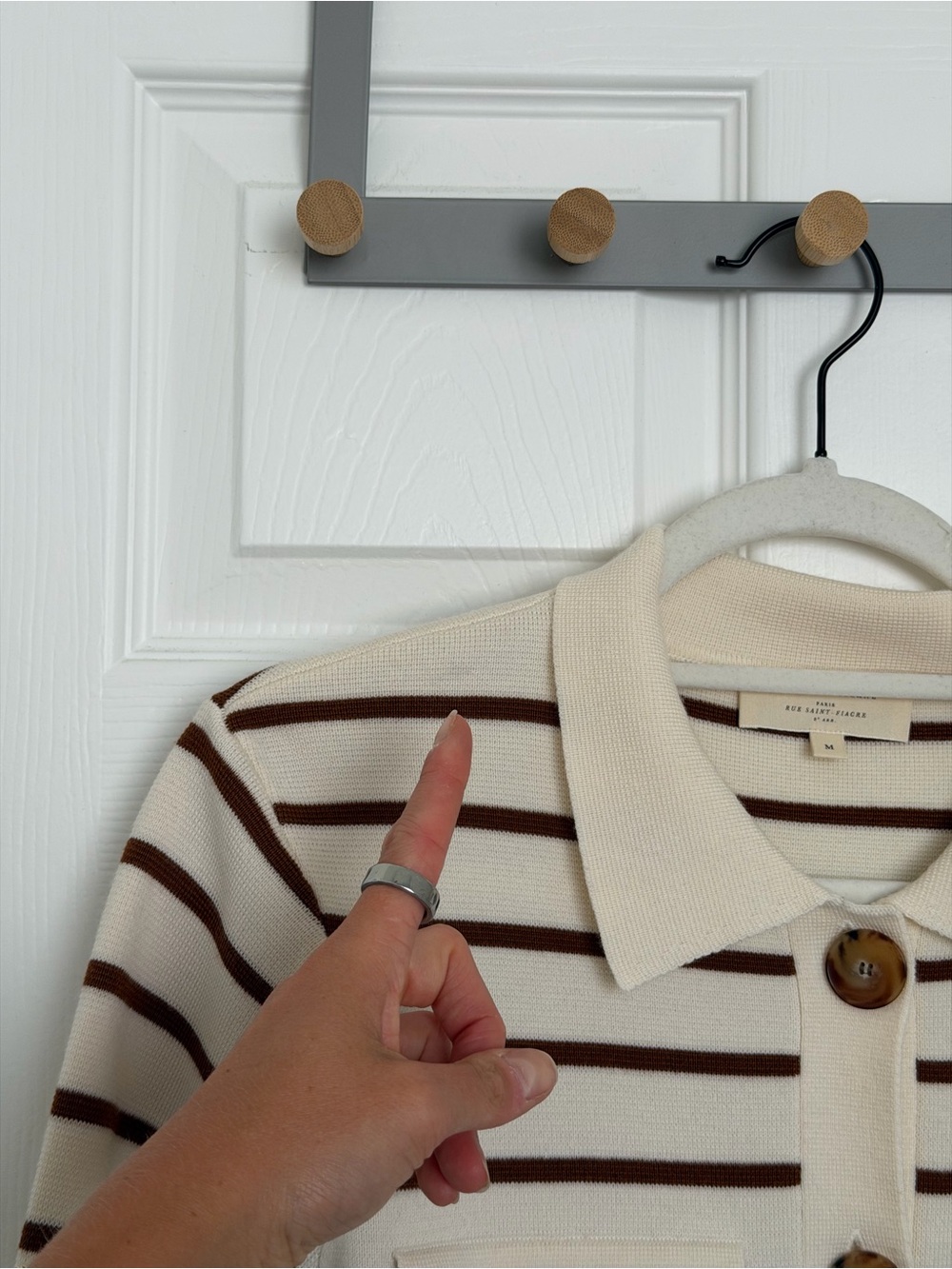 Sézane Betty Cardigan - Ecru & Camel Stripes - Picture 14 of 16